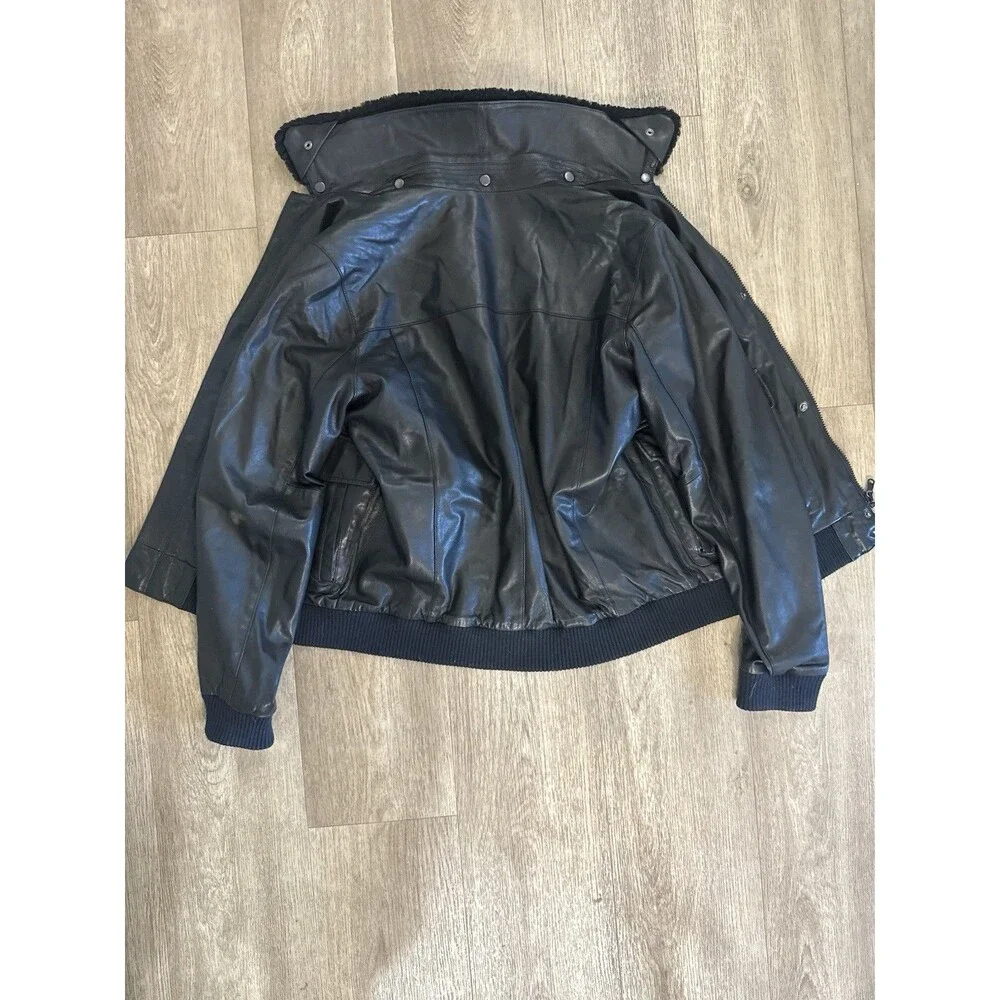 BLK DNM x GAP Mens Medium Black Leather Jacket Detachable Hood Rare (damage)